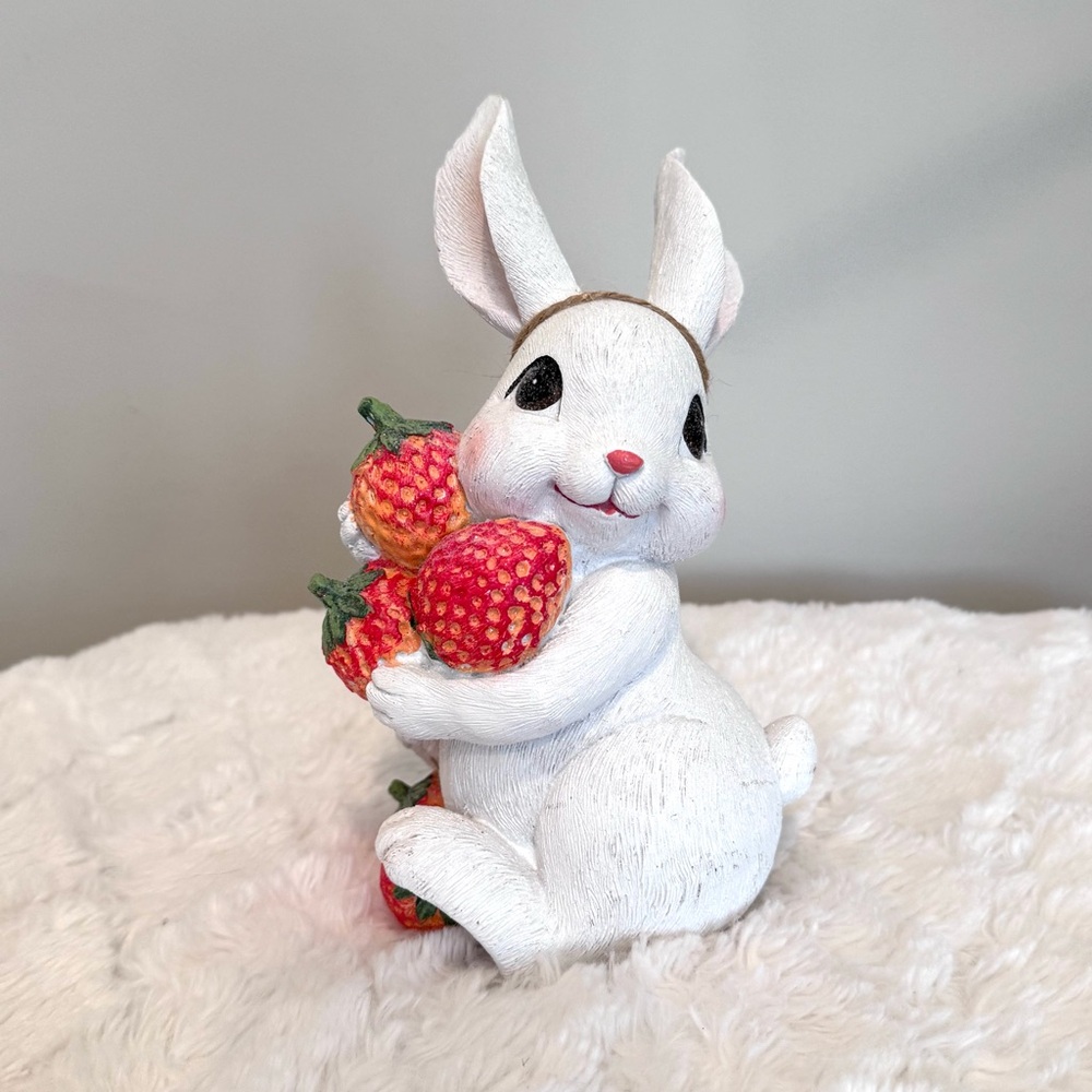 Bunny Rabbit Holding Strawberries Cute Spring Decor NEW 8”